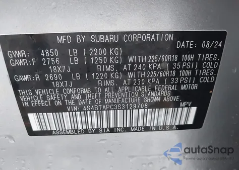 2025 Subaru Outback Touring z USA, uszkodzony, nr VIN 4S4BTAPC3S3129708